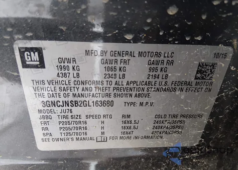 2016 Chevrolet Trax 1Ls z USA, uszkodzony, nr VIN 3GNCJNSB2GL163680